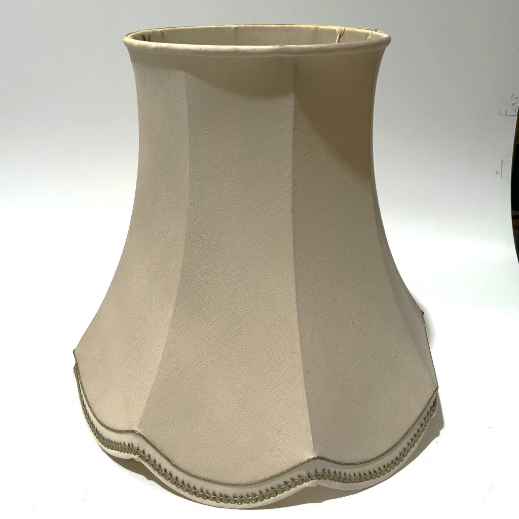 LAMPSHADE,Vintage LARGE Beige w Green & Gold Trim